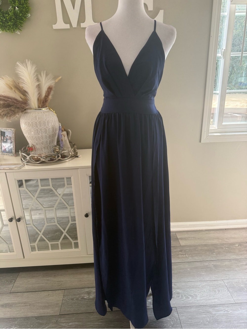 Navy Spaghetti-Strap Maxi Dress